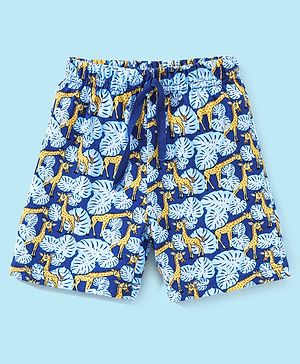 Babyhug Cotton Mid Thigh Giraffe Print Shorts - Navy Blue