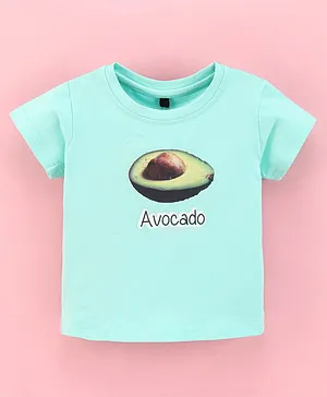 Enfance Core Half Sleeves Avocado Graphic Printed Crop Tee - Sea Green