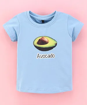 Enfance Core Half Sleeves Avocado Graphic Printed Crop Tee - Sky Blue