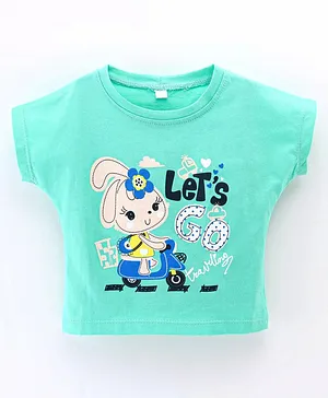 Enfance Core Short Sleeves Let's Go Bunny Printed Tee - Sea Green