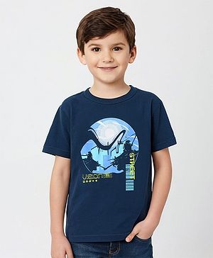 Pine Kids 100% Cotton Knit Half Sleeves Bio Washed T-Shirt Street Theme Print - Blue