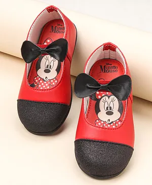 Minnie Mouse Slip On Bellies With Bow Applique - Red & Black