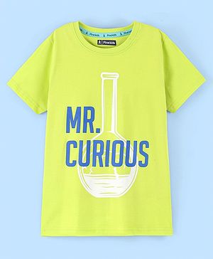 Pine Kids 100% Cotton Half Sleeves Biowashed T-Shirt Text Print - Lime Green