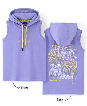 Pine Kids 100% Cotton Bio Washed Sleeveless Hooded T-Shirt With Embroidery- Purple