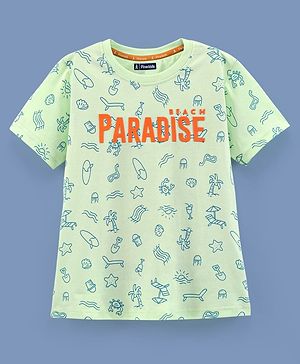 Pine Kids 100% Cotton Biowashed Half Sleeves T-Shirt Text & Surf Print - Green