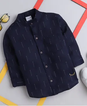 BAATCHEET Full Sleeves Magic Stick Printed Shirt - Navy Blue