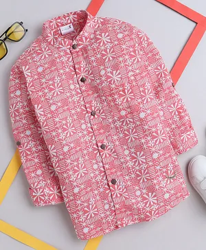 BAATCHEET Full Sleeves Abstract Pattern Block Printed Shirt - Pink