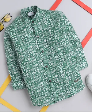 BAATCHEET Full Sleeves Abstract Pattern Block Printed Shirt - Green