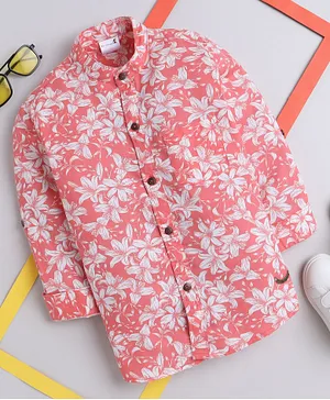 BAATCHEET Full Sleeves Botanical Shoe Flower Printed Shirt - Pink