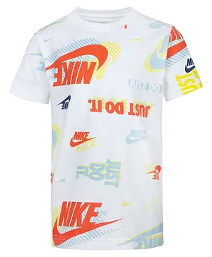 Nike Half Sleeves Brand Name All Over Printed Tee - White