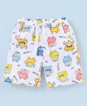 Babyhug Cotton Mid Thigh Length Shorts Cartoon Print- White