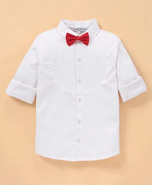 Mark & Mia Party Shirts With Bow & Pleat Detailing Solid Colour - White