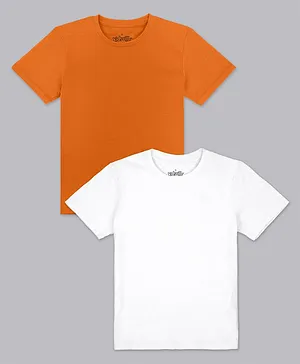 Kidsville Pack Of 2 Half Sleeves Solid Tees - White & Orange