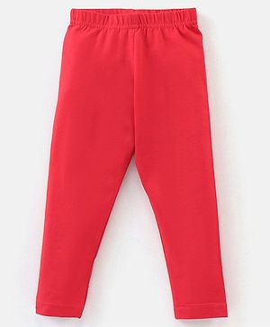 Babyhug Cotton Lycra Full Length Solid Leggings - Red