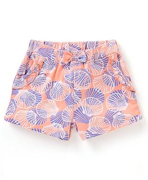 Babyhug Cotton Knit Shorts Shell Print - Peach