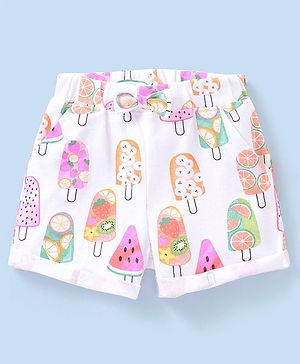 Babyhug Cotton Mid Thigh Length Fuits Printed Shorts - White