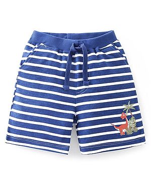 Babyhug Cotton Mid Thigh Length Shorts Dino Print - White & Navy Blue