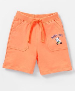 Babyhug Knee Length Cotton Knit Panda Print Shorts - Orange
