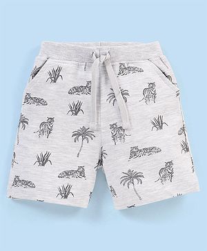 Babyhug Cotton Knit Mid Thigh Length Shorts Tiger Print - Grey