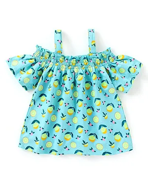 Babyhug 100% Cotton Off Shoulder Sleeves Top Lemon Print- Light Green