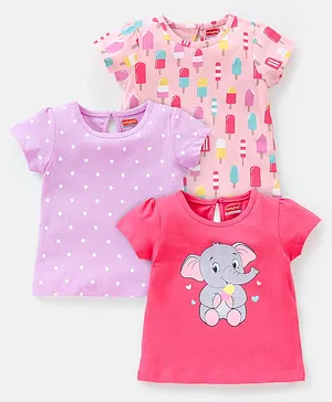 Babyhug 100% Cotton Half Sleeves Tee With Graphics Detailing Pack of 3- Pink & Purple