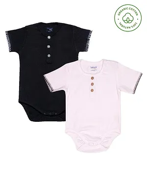 Softsens baby 100% Organic Cotton Pack Of 2 Half Sleeves Ribbed Onesies - Black & White