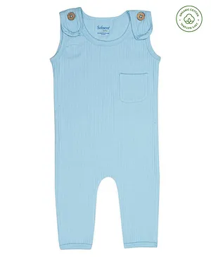 Softsens baby 100% Organic Cotton Sleeveless Solid Ribbed Romper - Blue