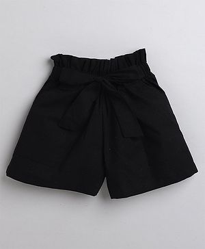 Aww Hunnie High Waist Solid  Shorts With Belt - Black