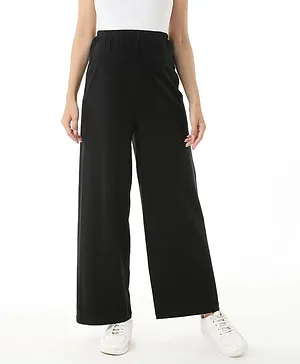 Bella Mama Cotton Elastane Full Length High Coverage Knit Pant Solid Color - Black
