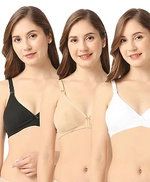 Bella Mama Cotton Moulded Elastane Bra Pack Of 3 (Colour May Vary)