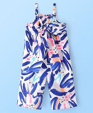 Babyhug Cotton Woven Singlet Sleeves Jumpsuit Abstract Print - White