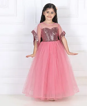 Toy Balloon Three Fourth Sleeves Sequin Embellished Party Wear Gown - Pink