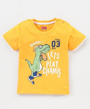 Babyhug Cotton Jersey Half Sleeves T-Shirt Text Printed - Yellow