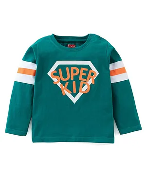 Babyhug Cotton Jersey Knit Full Sleeves T-Shirt with Text Print - Teal