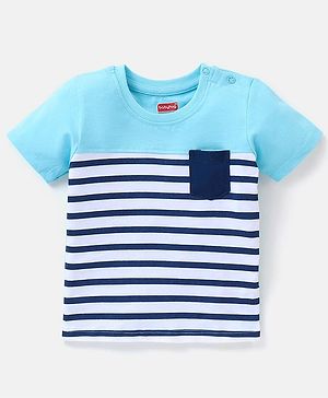 Babyhug Half Sleeves Cotton Striped T-Shirt - Blue White