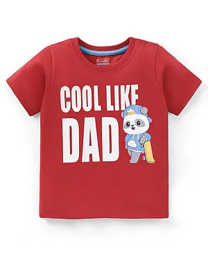 Babyhug Cotton Knit Half Sleeves T-Shirt Panda Embroidery - Red