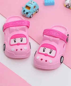 Yellow Bee Car Design Appliqued Clogs - Pink