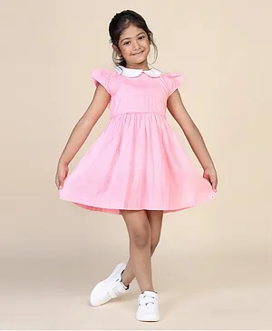 Biglilpeople Cap Sleeves Pencil Striped Gathered Dress  - Neon Pink