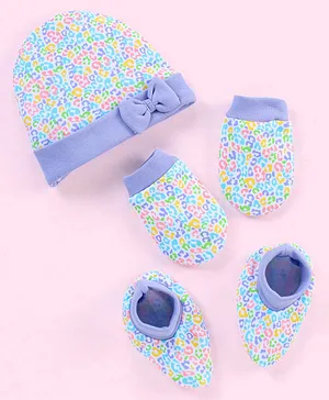Babyhug 100% Cotton Abstract Printed Cap Mittens & Booties Purple -  Diameter 10.5 cm