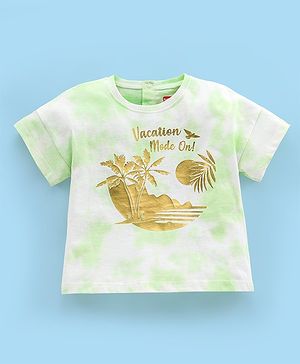 Babyhug 100% Half Sleeves Tie Die T-Shirt With Graphics & Foil Print Detailing - Lime Green