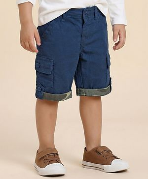 Babyhug Cotton Knee Length Stretchable Jamaican Solid- Blue