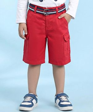 Babyhug Cotton Knee Length Jamaican with Belt Solid Color - Red
