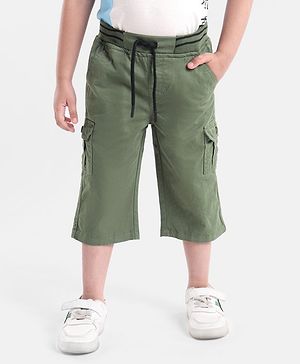 Babyhug Cotton Twill Stretchable Knee Length Jamaican Solid Color with Drawstring - Green