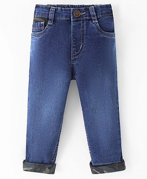 Babyhug Cotton Full Length Solid Denim with Stretch Jeans   Fly With Zipper -  Blue