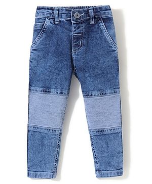 Babyhug Cotton Stretchable Full Length Washed Denim Jeans   Fly With Zipper -  Blue