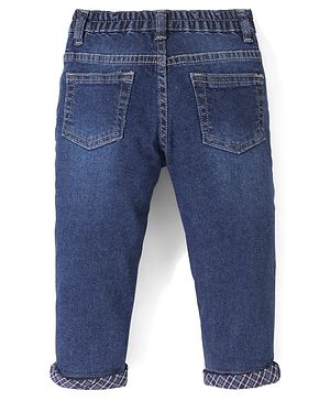 Babyhug Cotton Stretchable Knitted Denim Full Length Jogger with Drawstring  - Dark Blue