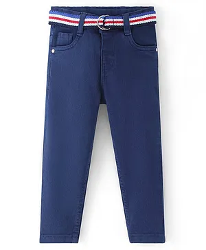 Babyhug Cotton Full Length Solid Washed Denim  with Stretch Jeans - Blue