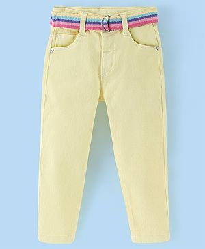 Babyhug Denim Full Length Stretchable Washed Jeans - Yellow