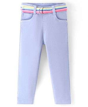 Babyhug Cotton Full Length Solid Washed Denim Jeans with Stretch - Lavendor