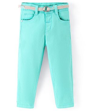 Babyhug Denim Full Length Stretchable Washed Jeans - Mint